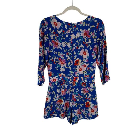 Yumi Kim Blue Floral 100% Silk Romper Preppy Summer Vacation Cruise Womens Small - Picture 6 of 6